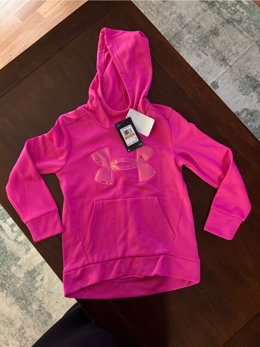 Under Armour Girls Hot Pink Hooded Pullover with Logo